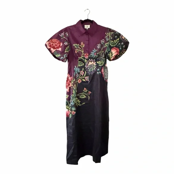Tuckernuck Midnight Moonflower Delaney Dress Floral Purple Collared Midi Small - Picture 2 of 15